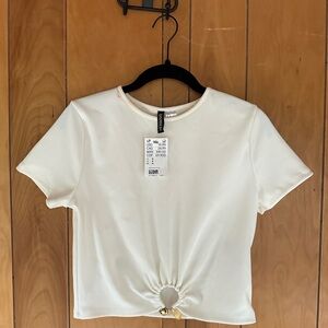H&M light yellow Short Sleeve Top with Hem Knot
